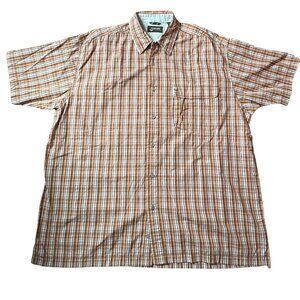 Wrangler Button Up Orange Plaid Shirt Men Size XL Short Sleeves Collared Western